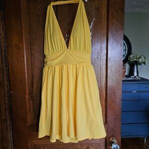 NEW Shein Yellow Pleated Halter Mini Dress Large New with Tags Summer Vibes